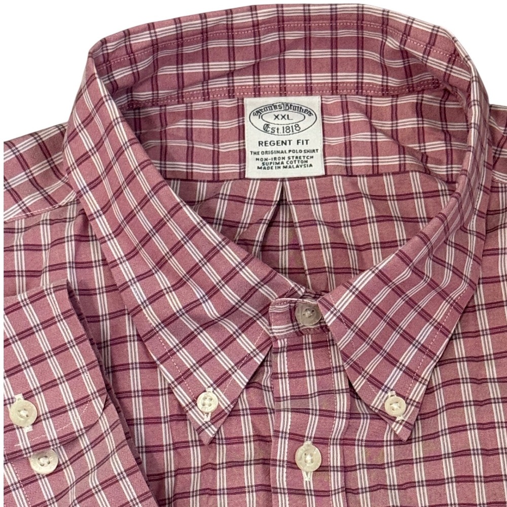 Brooks‎ Brothers XXL Regent Fit Non-Iron Supima Cotton Check Shirt Burgundy
